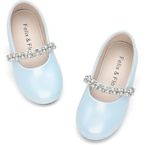 Felix & Flora Girls Toddler Little Ballet Shoes – Flower Girls Mary Jane Flats Dress Shoes Party Wedding(B862-pearl Blue)