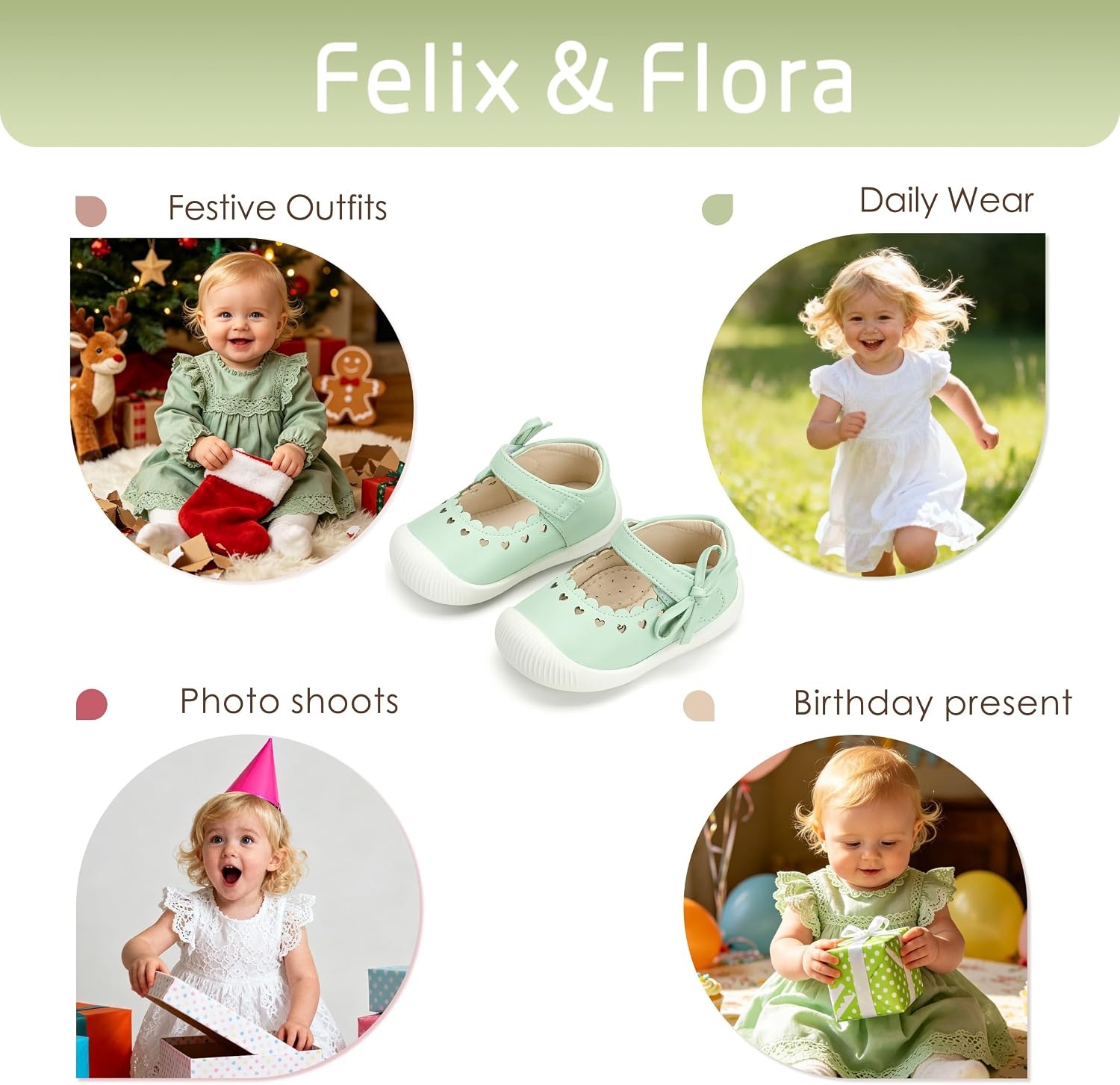 image:imageFelix amp Flora Soft Sole Baby Dress Shoes Infant Baby Walking Shoes Moccasinss Rubber Sole Crib ShoesByb06light Green