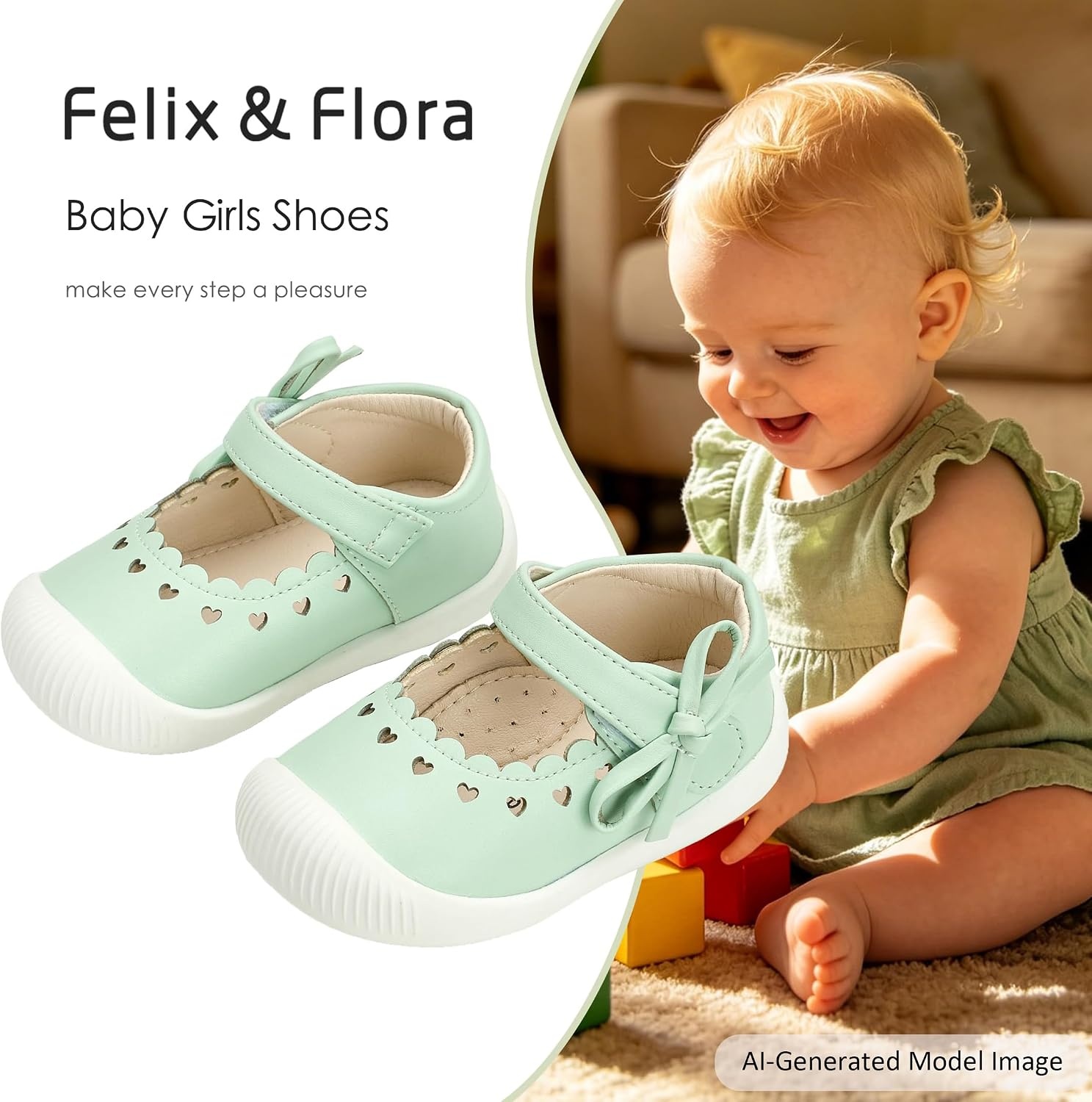 image:imageFelix amp Flora Soft Sole Baby Dress Shoes Infant Baby Walking Shoes Moccasinss Rubber Sole Crib ShoesByb06light Green