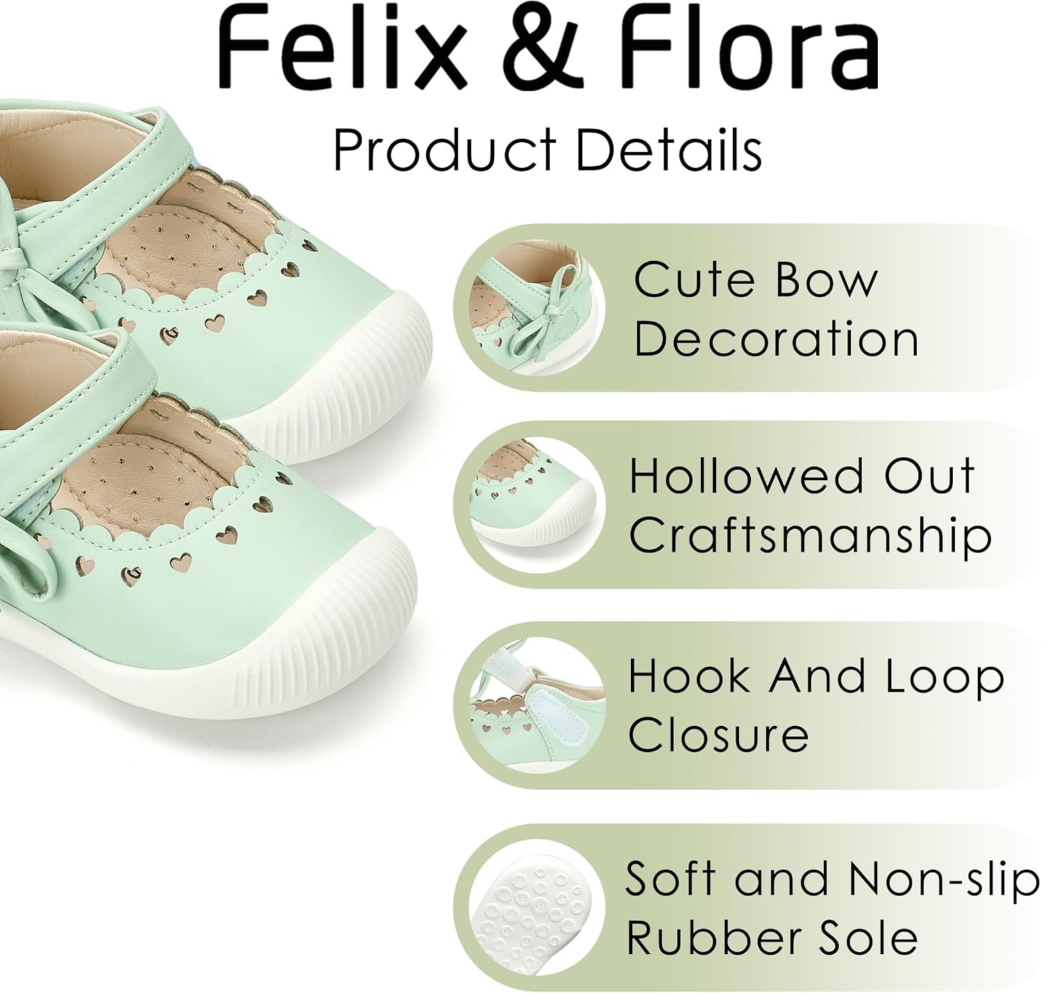 image:imageFelix amp Flora Soft Sole Baby Dress Shoes Infant Baby Walking Shoes Moccasinss Rubber Sole Crib ShoesByb06light Green