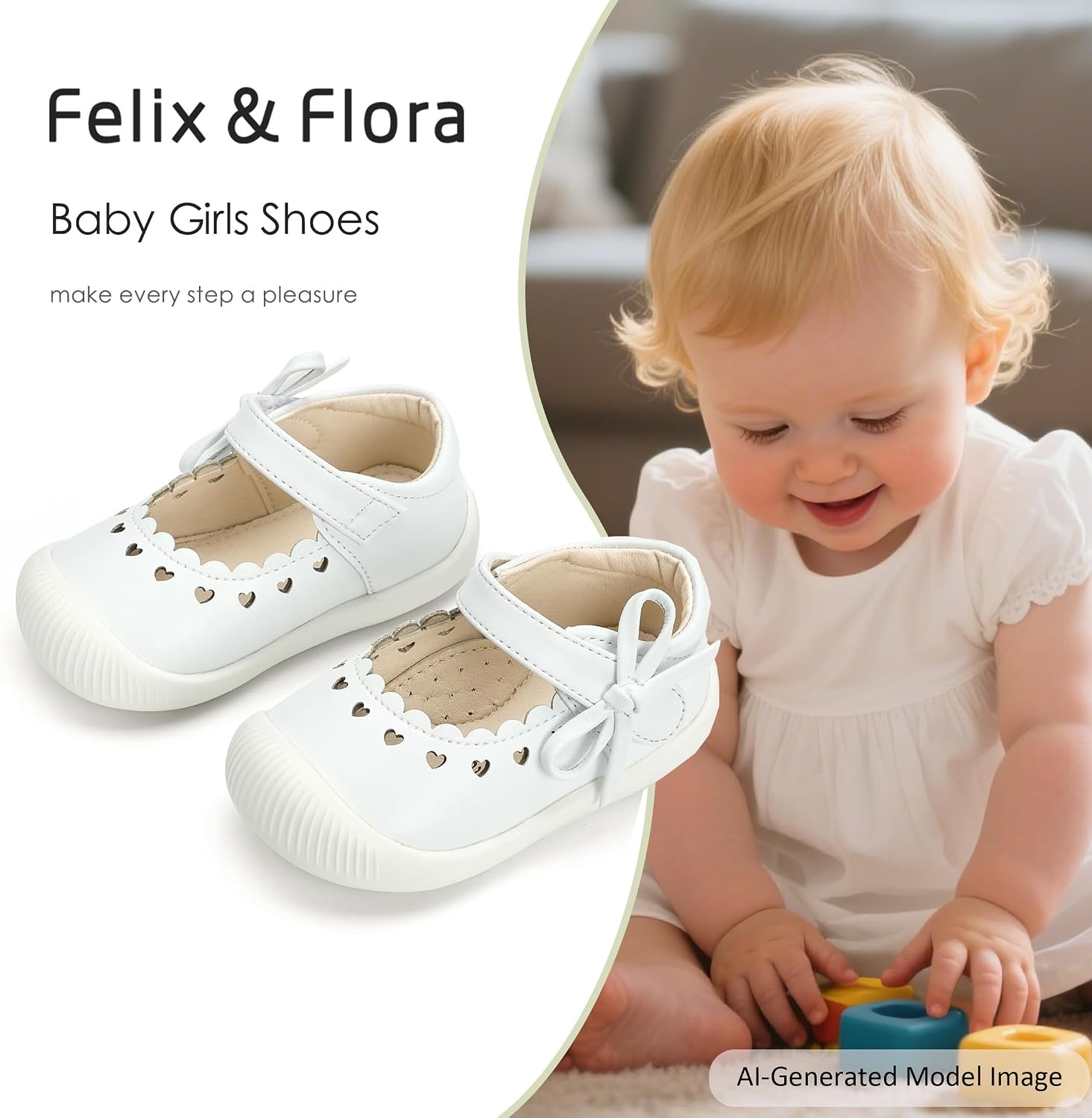 image:imageFelix amp Flora Soft Sole Baby Dress Shoes Infant Baby Walking Shoes Moccasinss Rubber Sole Crib ShoesByb06white
