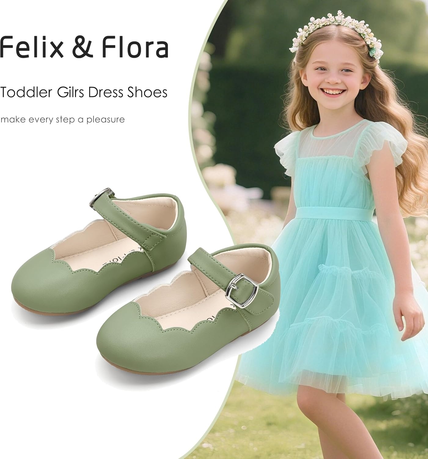 image:imageFelix amp Flora Toddler Flower Girl Dress Shoes Baby Girl Ballet Mary Jane Flats for Party School WeddingSpring Green