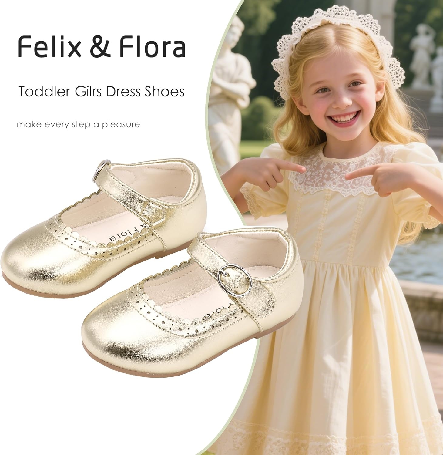 image:imageFelix amp Flora Toddler Girl Dress Shoes Flower Girl Ballet Flats School Wedding PartyBf19bright Gold