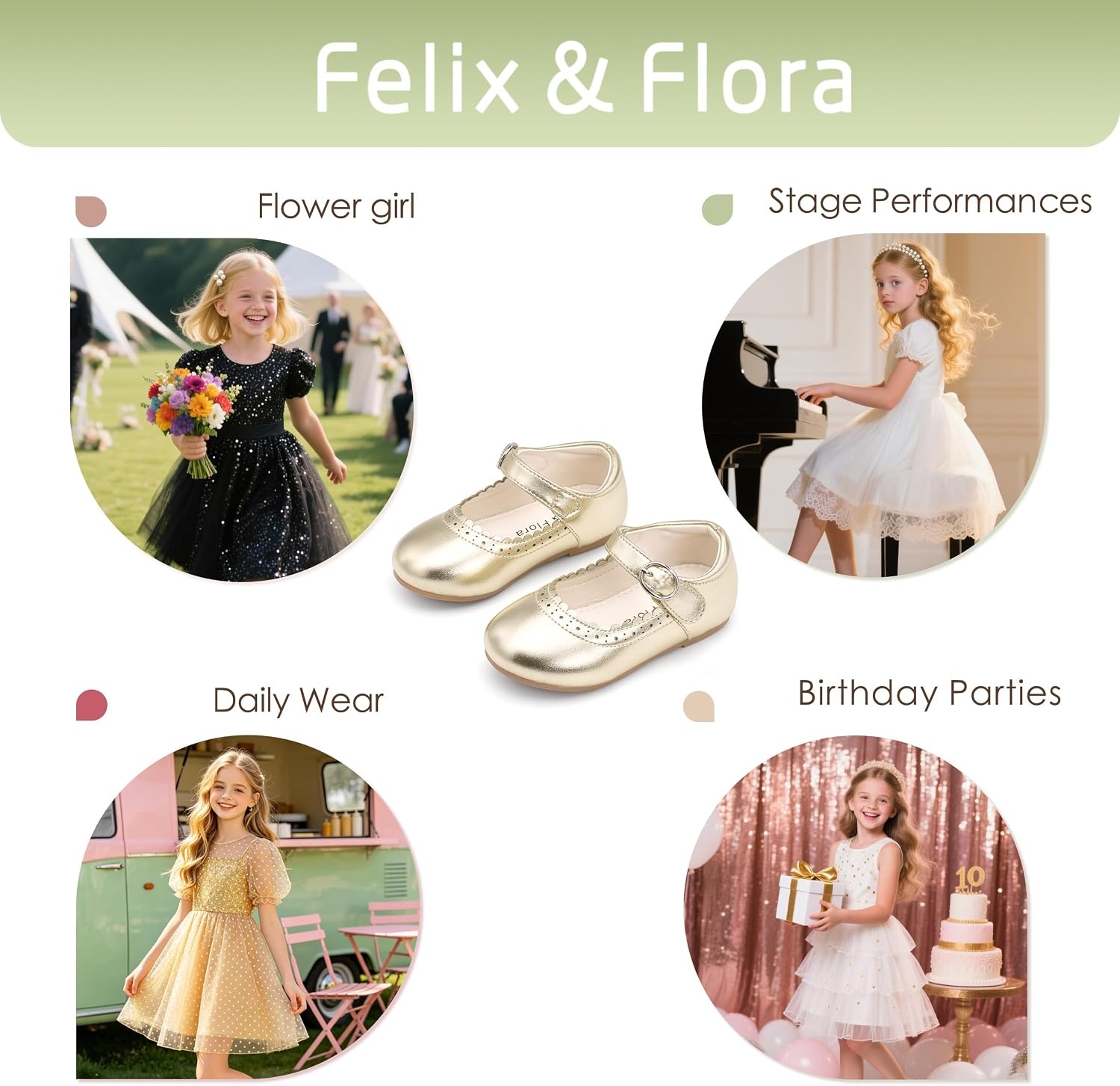 image:imageFelix amp Flora Toddler Girl Dress Shoes Flower Girl Ballet Flats School Wedding PartyBf19bright Gold