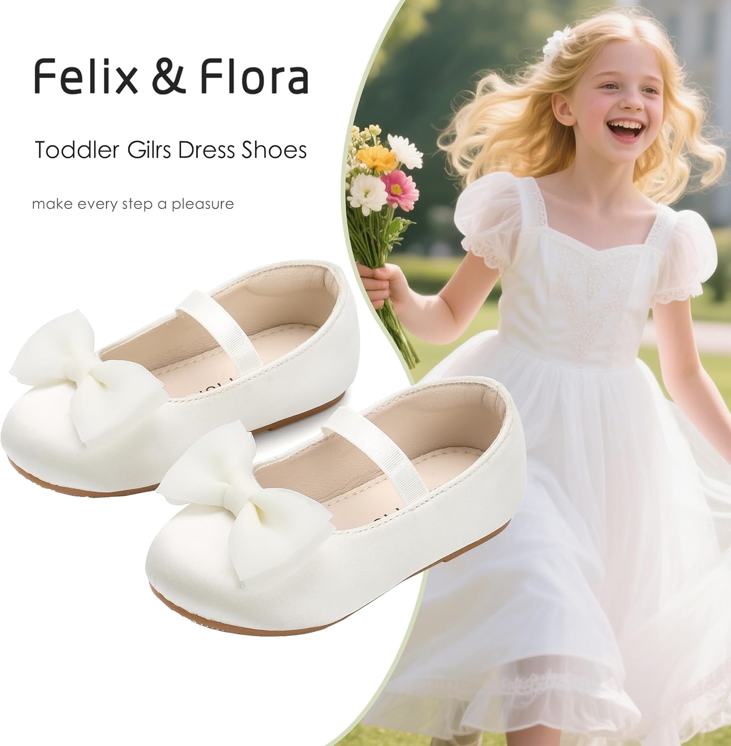 image:imageFelix amp Flora Toddler Girl Dress Shoes Flower Girl Ballet Flats School Wedding PartyBf34ivory White