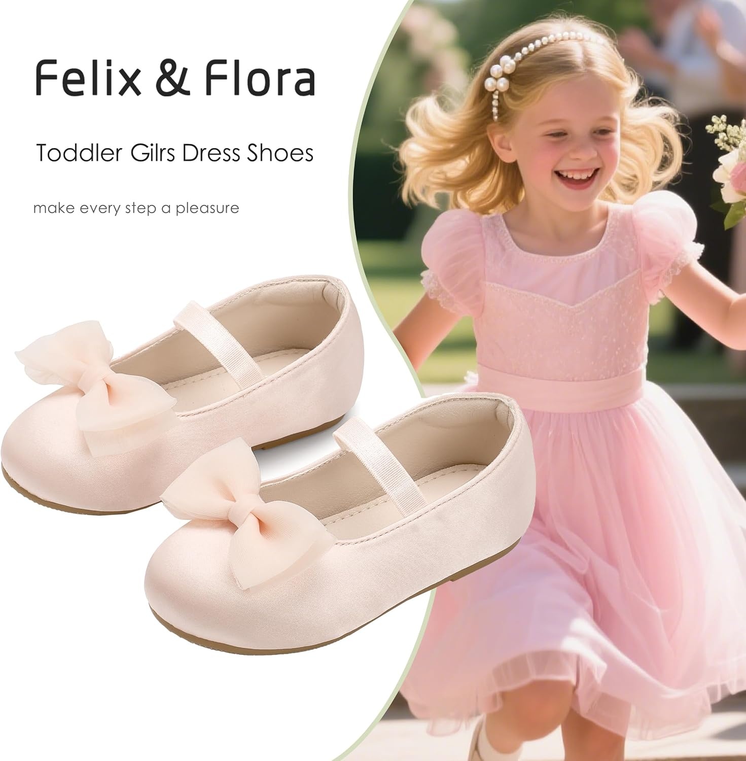 image:imageFelix amp Flora Toddler Girl Dress Shoes Flower Girl Ballet Flats School Wedding PartyBf34light Pink