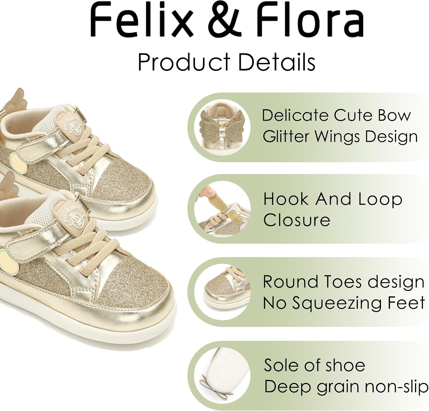 image:imageFelix amp Flora Toddler Girls Running Shoes Sports Sneakers Princess Casual Glitter ShoesBns01gold