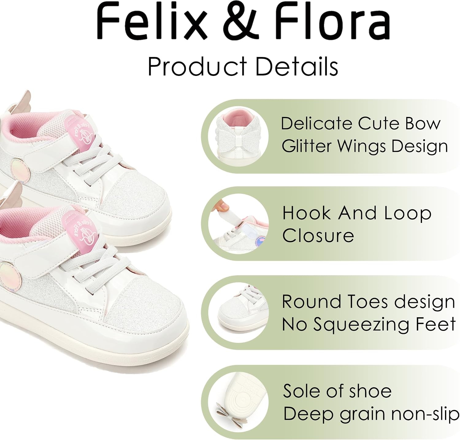 image:imageFelix amp Flora Toddler Girls Running Shoes Sports Sneakers Princess Casual Glitter ShoesBns01white