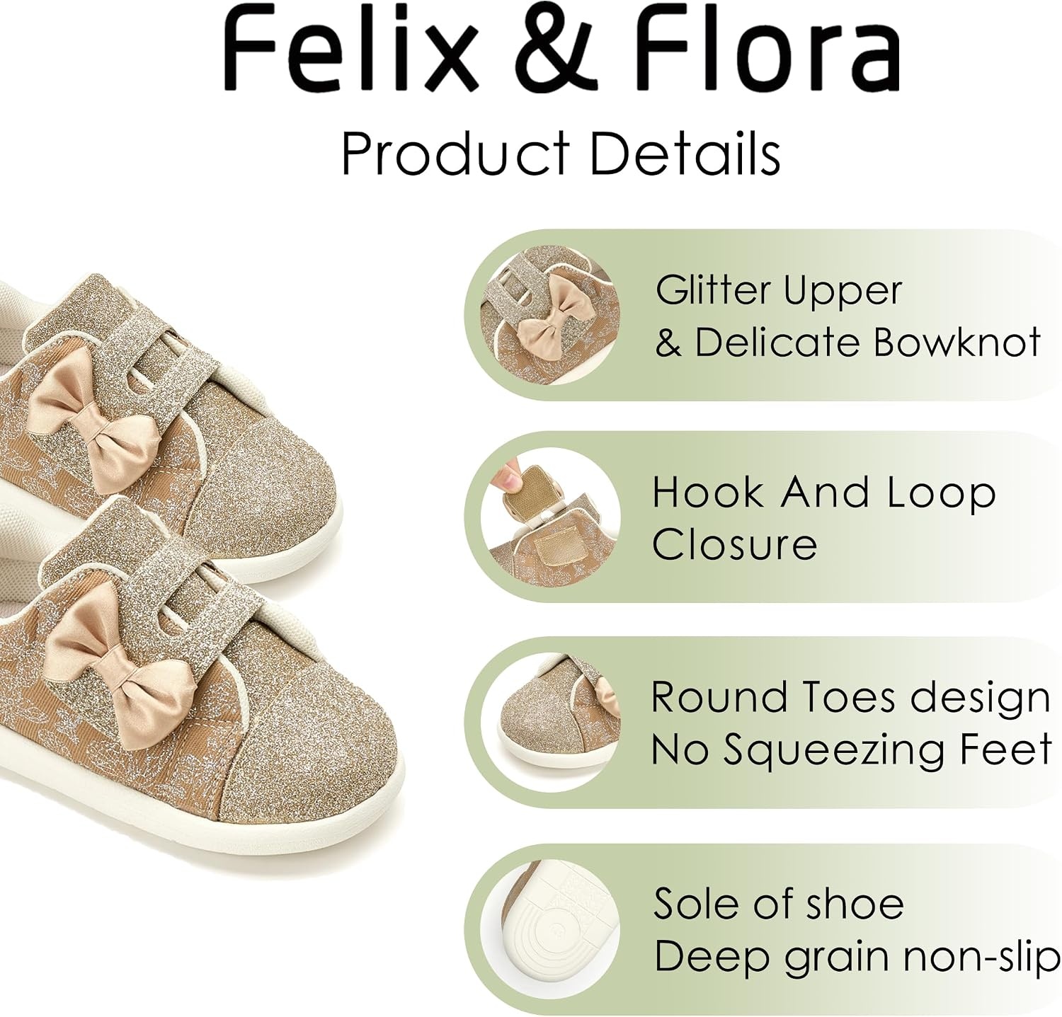 image:imageFelix amp Flora Toddler Girls Running Shoes Sports Sneakers Princess Casual Glitter ShoesBns02gold