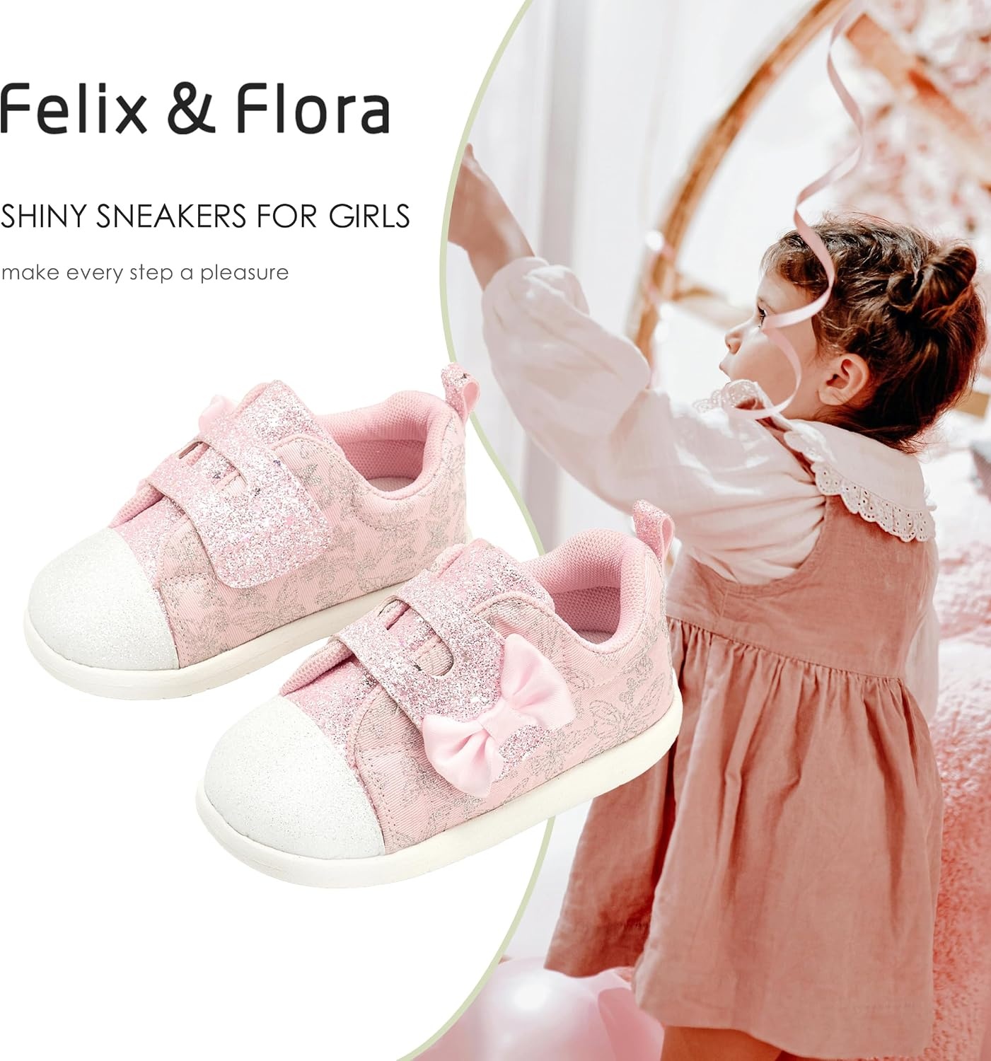 image:imageFelix amp Flora Toddler Girls Running Shoes Sports Sneakers Princess Casual Glitter ShoesBns02pink