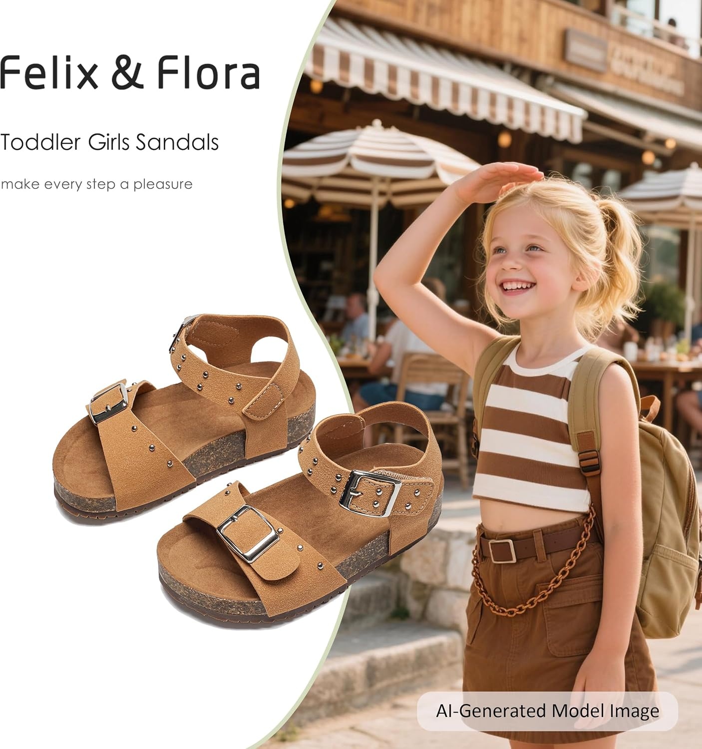 image:imageFelix amp Flora Toddler Girls Sandals Flower Girl Cork Footbed Open Toe Comfort Princess Flat ShoesBc329yellow