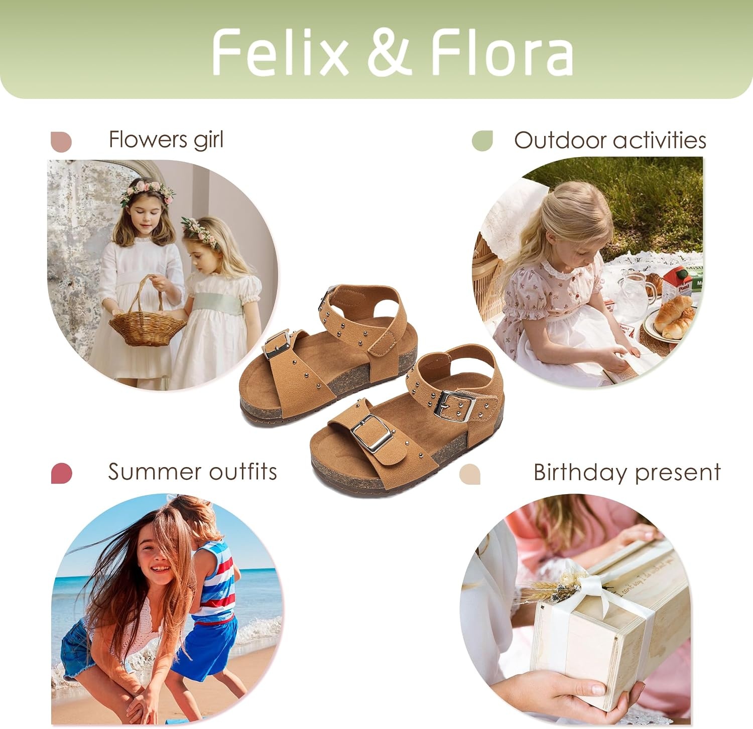 image:imageFelix amp Flora Toddler Girls Sandals Flower Girl Cork Footbed Open Toe Comfort Princess Flat ShoesBc329yellow