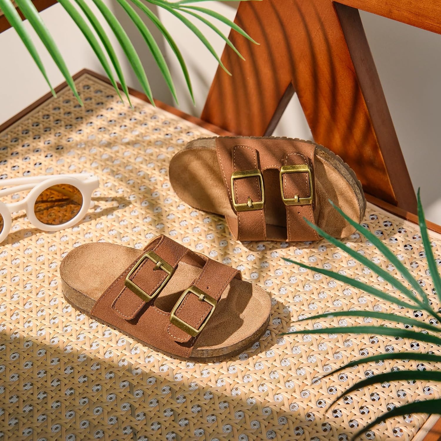 image:imageFelix amp Flora Toddler Kids Sandals Boys Girls Cork Footbed Slide With Adjustable Double Buckles Open Toe Casual Shoes