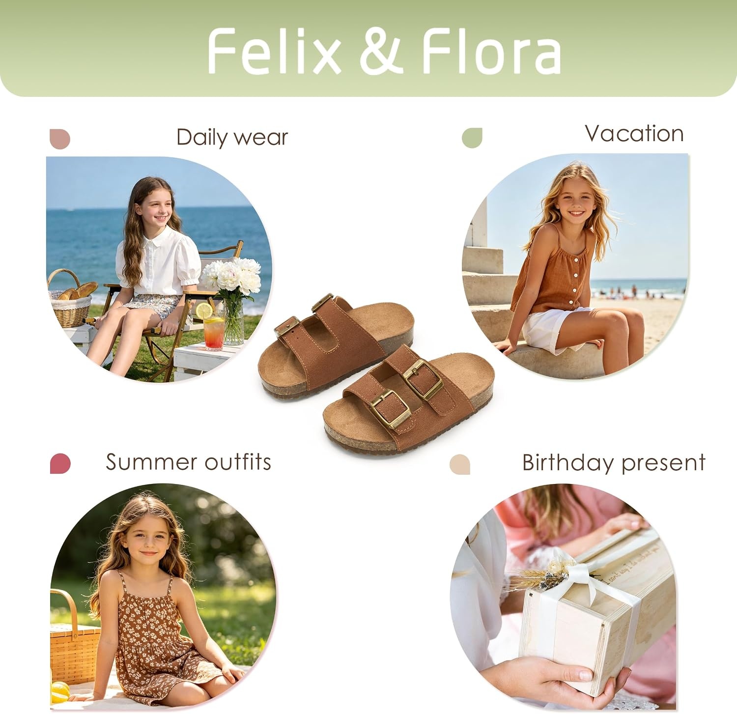 image:imageFelix amp Flora Toddler Kids Sandals Boys Girls Cork Footbed Slide With Adjustable Double Buckles Open Toe Casual Shoes