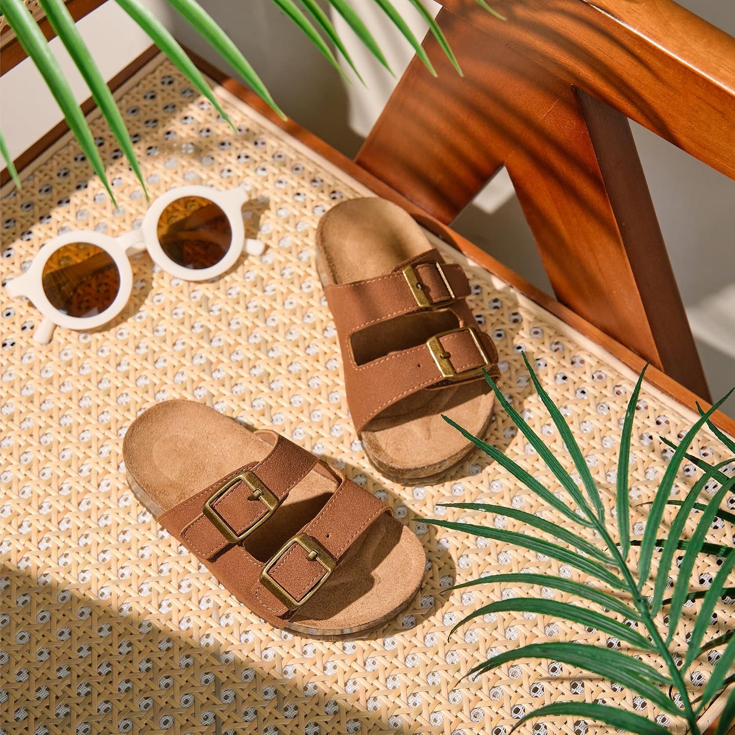 image:imageFelix amp Flora Toddler Kids Sandals Boys Girls Cork Footbed Slide With Adjustable Double Buckles Open Toe Casual Shoes