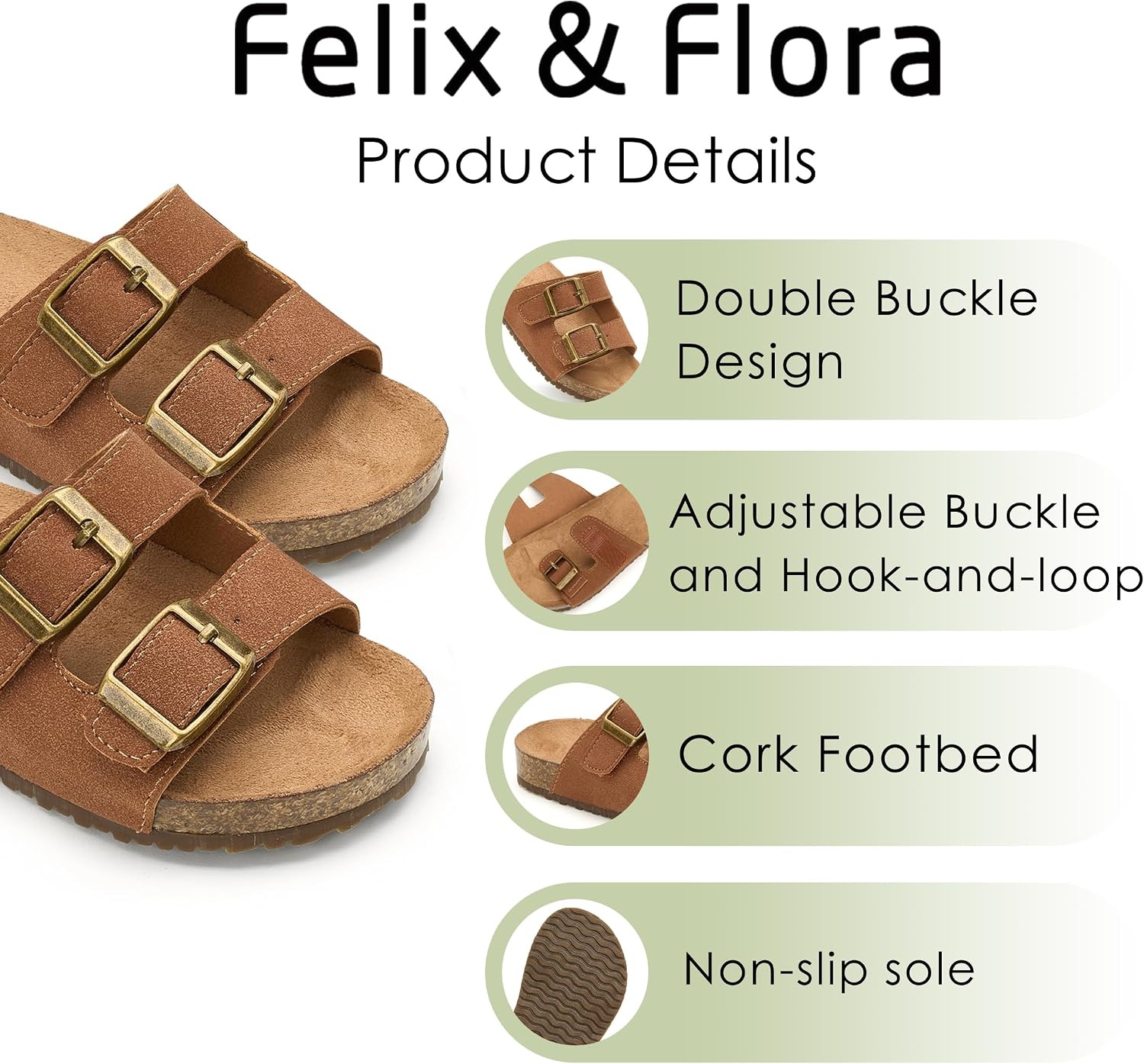 image:imageFelix amp Flora Toddler Kids Sandals Boys Girls Cork Footbed Slide With Adjustable Double Buckles Open Toe Casual Shoes