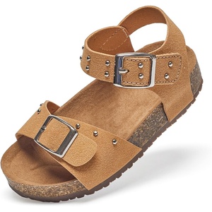 Felix & Flora Toddler Girls Sandals Flower Girl Cork Footbed Open Toe Comfort Princess Flat Shoes(Bc329-yellow)