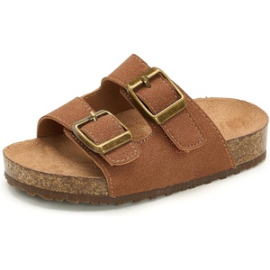 Felix & Flora Toddler Kids Sandals Boys Girls Cork Footbed Slide With Adjustable Double Buckles Open Toe Casual Shoes