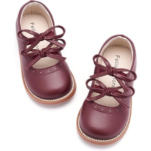 Felix & Flora Toddler Little Girl Mary Jane Dress Shoes – Ballet Flats for Easter Flower Girl Party School Shoes.(B433-burgundy)