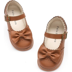 Felix & Flora Toddler Little Girl Mary Jane Dress Shoes – Ballet Flats for Easter Flower Girl Party School Shoes.(B439-brown)