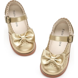 Felix & Flora Toddler Little Girl Mary Jane Dress Shoes – Ballet Flats for Easter Flower Girl Party School Shoes.(B439-gold)