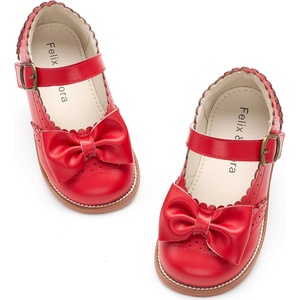 Felix & Flora Toddler Little Girl Mary Jane Dress Shoes – Ballet Flats for Easter Flower Girl Party School Shoes.(B439-red)