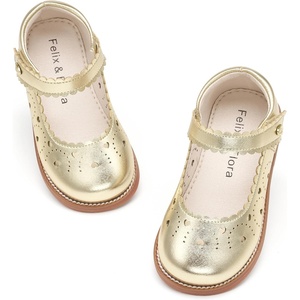 Felix & Flora Toddler Little Girl Mary Jane Dress Shoes – Ballet Flats for Easter Flower Girl Party School Shoes.(B440-bright Gold)