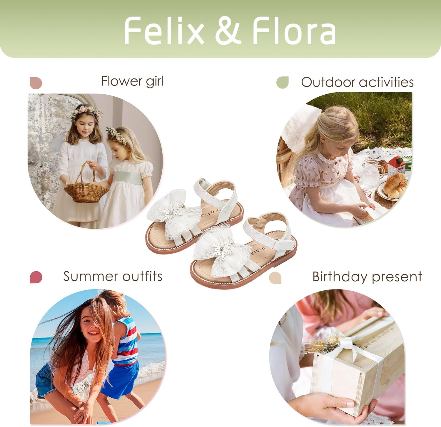 image:imageFelix amp Flora Toddler Girl Sandals Flower Girl Dress Shoes Open Toe Little Kid FlatsBc320white
