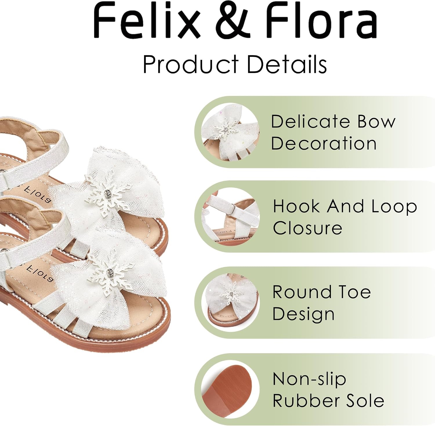 image:imageFelix amp Flora Toddler Girl Sandals Flower Girl Dress Shoes Open Toe Little Kid FlatsBc320white