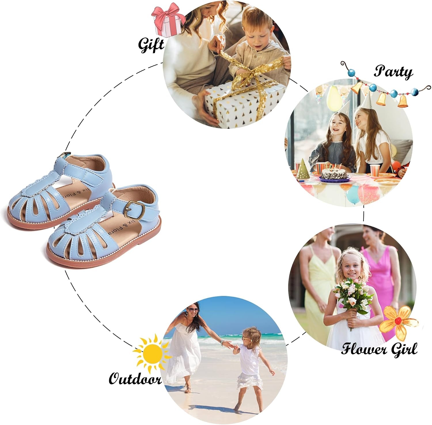 image:imageFelix amp Flora Toddler Girls Sandals Soft Rubber Princess Flat Shoes Flower Girl ShoesBc262blue