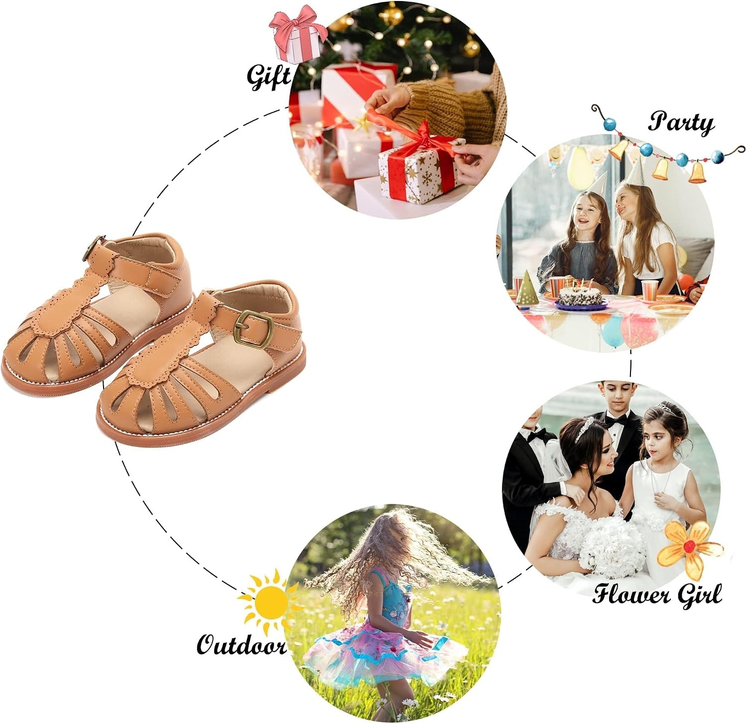 image:imageFelix amp Flora Toddler Girls Sandals Soft Rubber Princess Flat Shoes Flower Girl ShoesBc262brown
