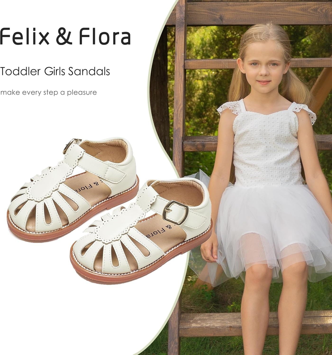 image:imageFelix amp Flora Toddler Girls Sandals Soft Rubber Princess Flat Shoes Flower Girl ShoesBc262cream White