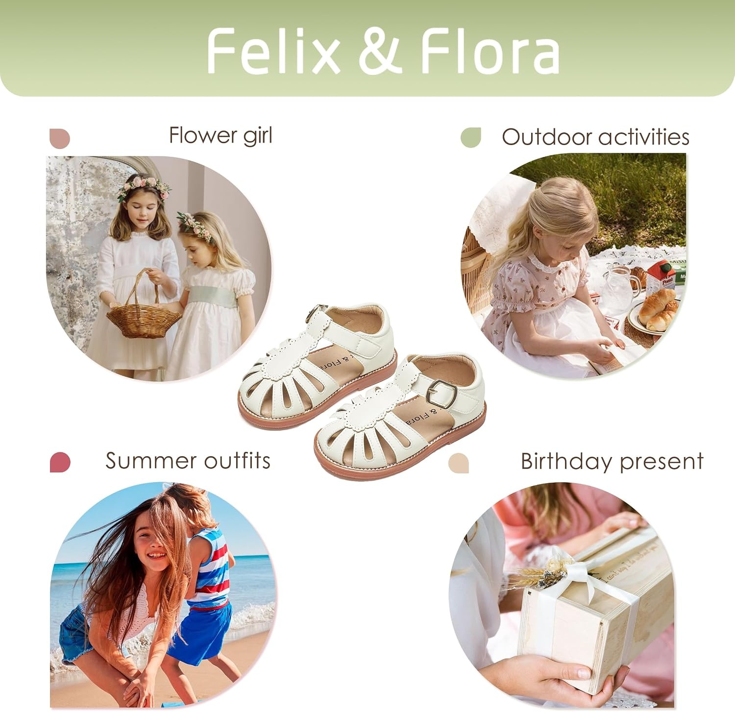 image:imageFelix amp Flora Toddler Girls Sandals Soft Rubber Princess Flat Shoes Flower Girl ShoesBc262cream White