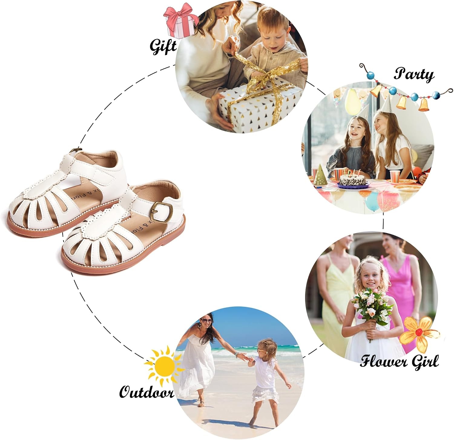 image:imageFelix amp Flora Toddler Girls Sandals Soft Rubber Princess Flat Shoes Flower Girl ShoesBc262ivory White