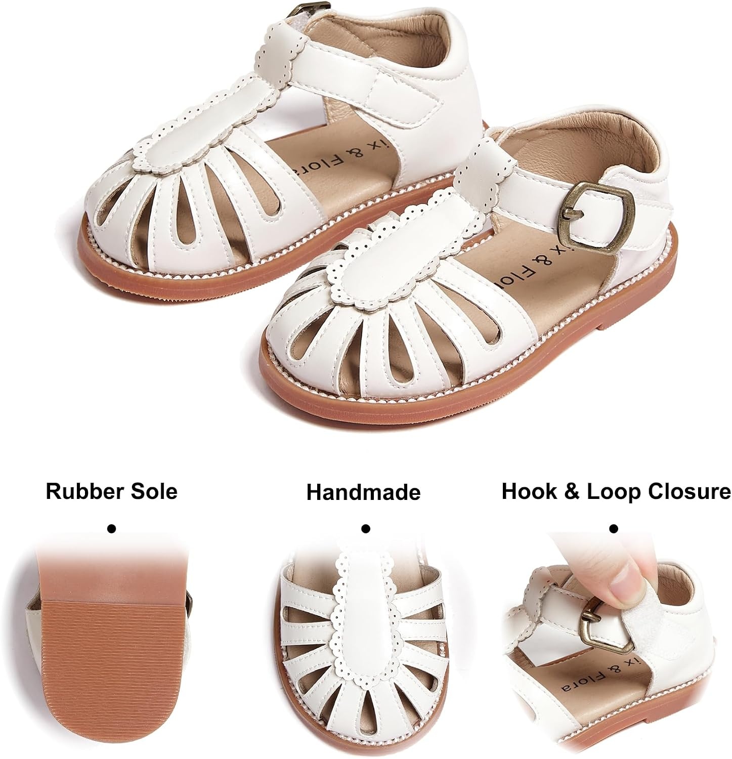 image:imageFelix amp Flora Toddler Girls Sandals Soft Rubber Princess Flat Shoes Flower Girl ShoesBc262ivory White