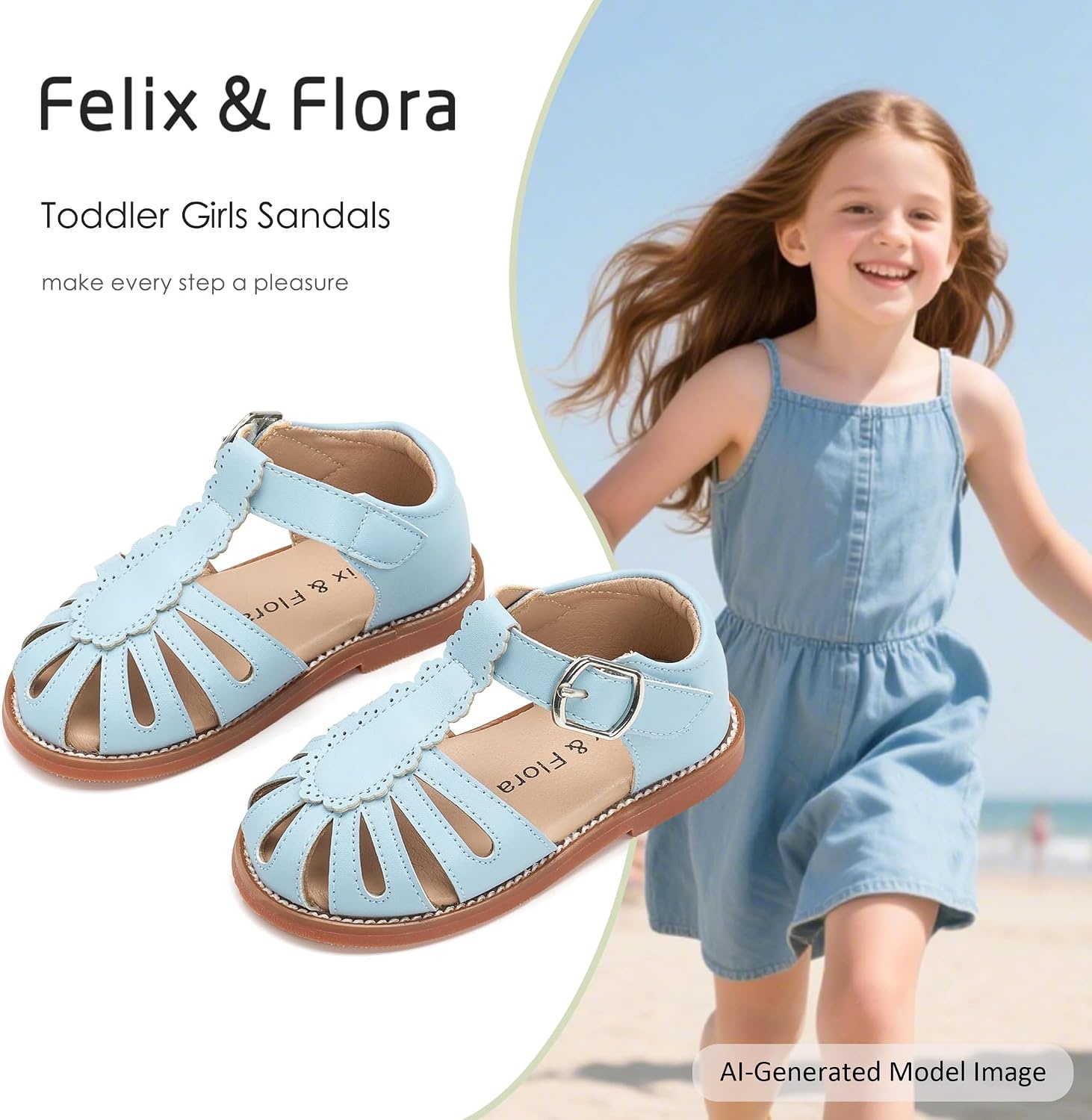 image:imageFelix amp Flora Toddler Girls Sandals Soft Rubber Princess Flat Shoes Flower Girl ShoesBc262light Blue