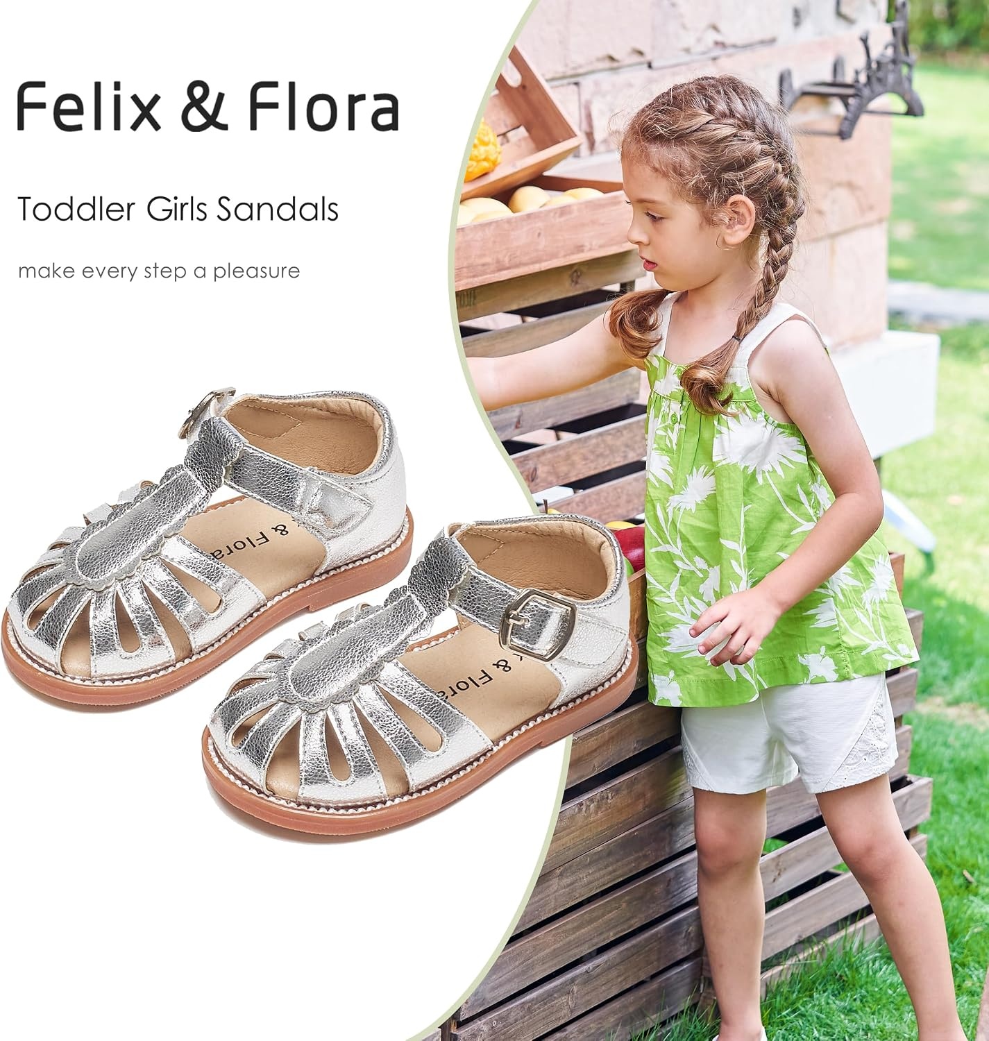 image:imageFelix amp Flora Toddler Girls Sandals Soft Rubber Princess Flat Shoes Flower Girl ShoesBc262silver