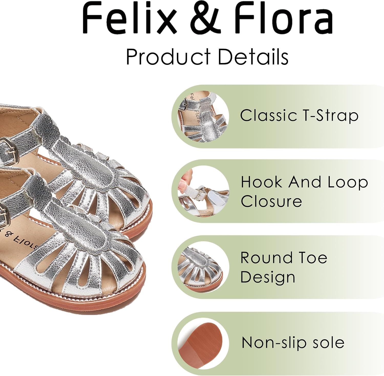 image:imageFelix amp Flora Toddler Girls Sandals Soft Rubber Princess Flat Shoes Flower Girl ShoesBc262silver