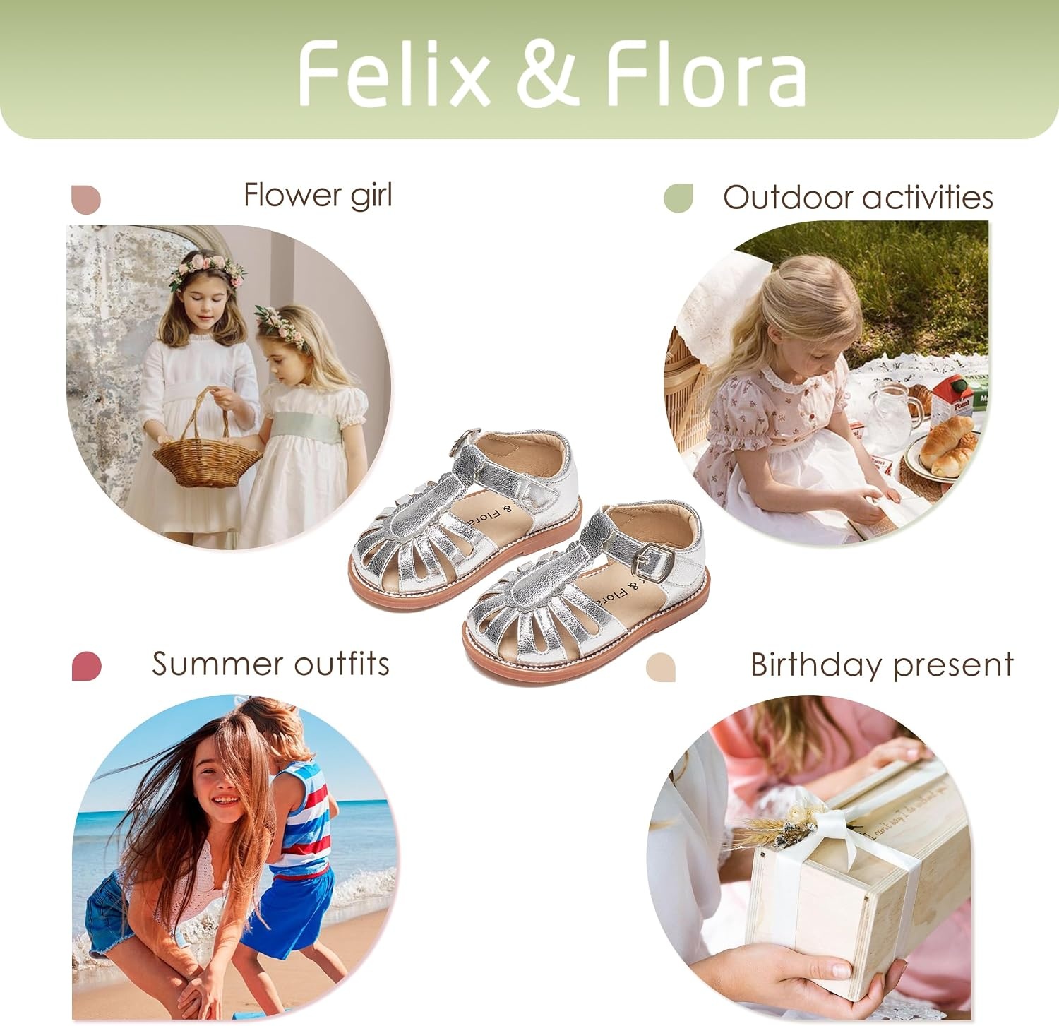 image:imageFelix amp Flora Toddler Girls Sandals Soft Rubber Princess Flat Shoes Flower Girl ShoesBc262silver