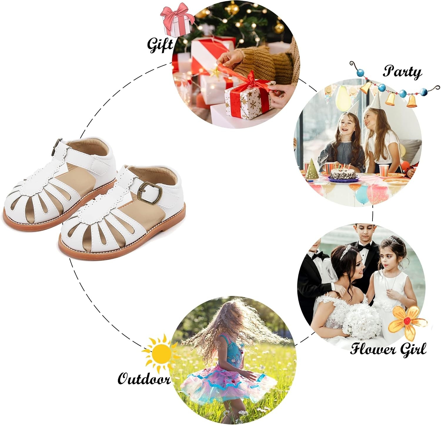 image:imageFelix amp Flora Toddler Girls Sandals Soft Rubber Princess Flat Shoes Flower Girl ShoesBc262white