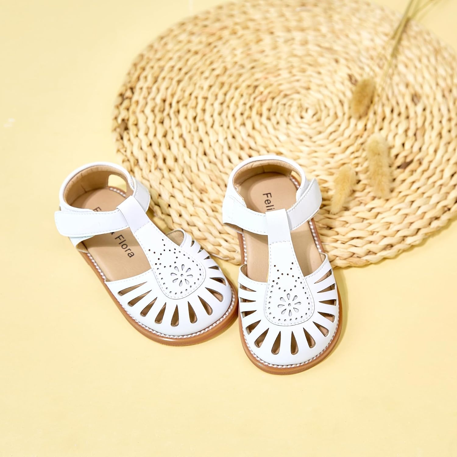 image:imageFelix amp Flora Toddler Girls Sandals Soft Rubber Princess Flat Shoes Flower Girl ShoesBc289white