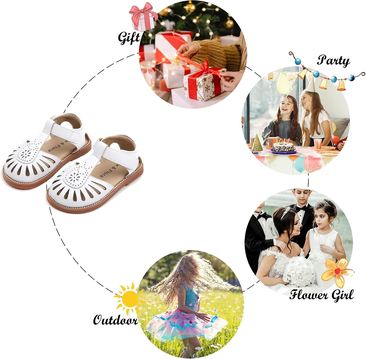 image:imageFelix amp Flora Toddler Girls Sandals Soft Rubber Princess Flat Shoes Flower Girl ShoesBc289white