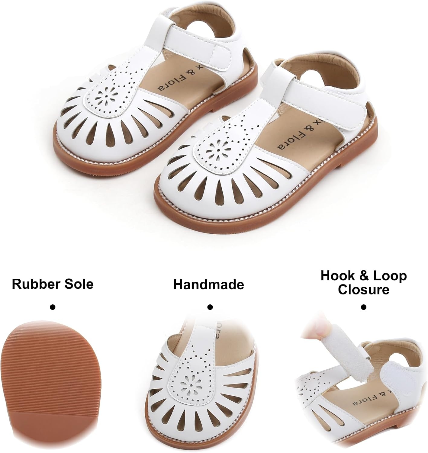 image:imageFelix amp Flora Toddler Girls Sandals Soft Rubber Princess Flat Shoes Flower Girl ShoesBc289white