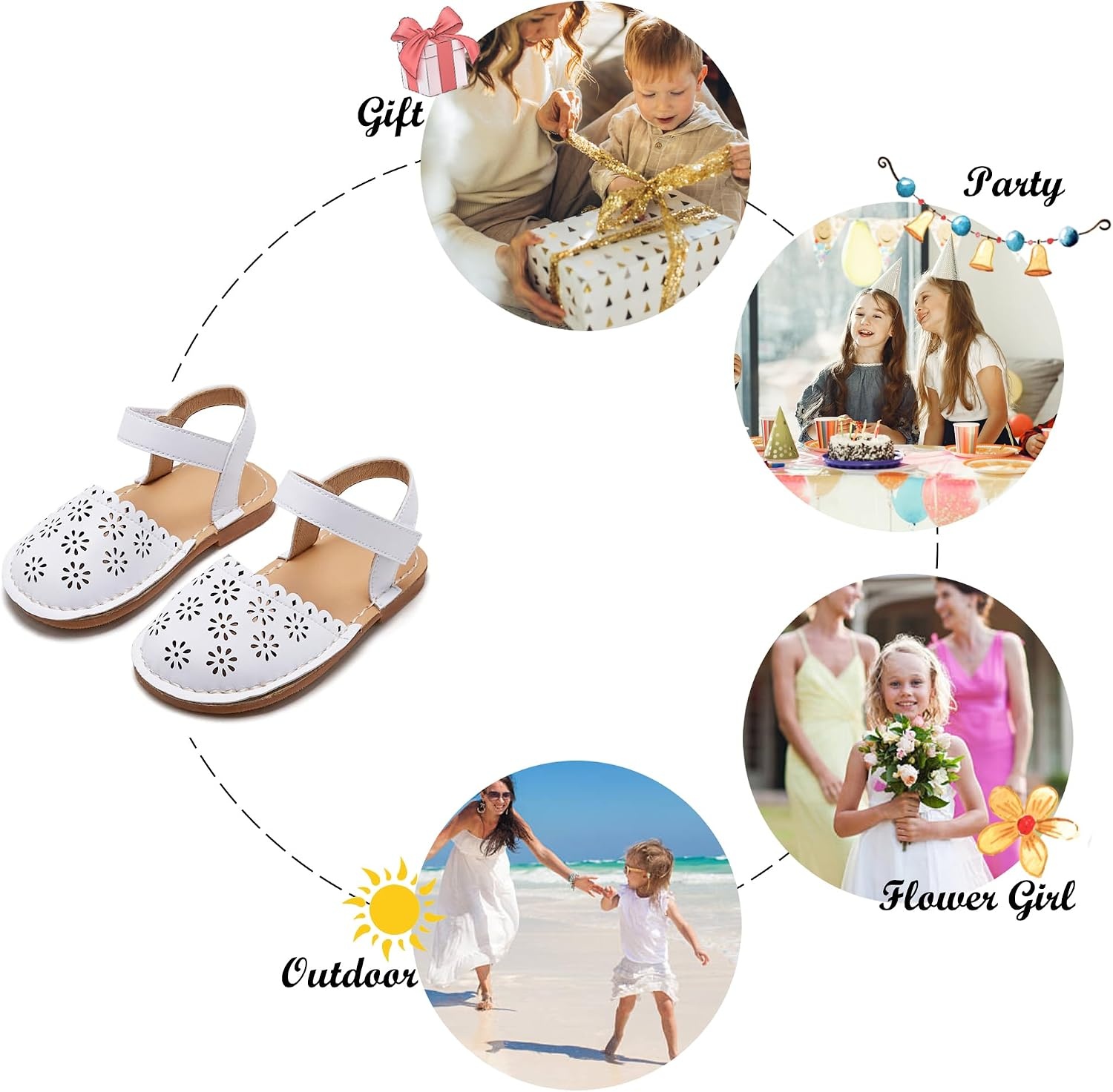 image:imageFelix amp Flora Toddler Girls Sandals Soft Rubber Princess Flat Shoes Flower Girl ShoesBc299white