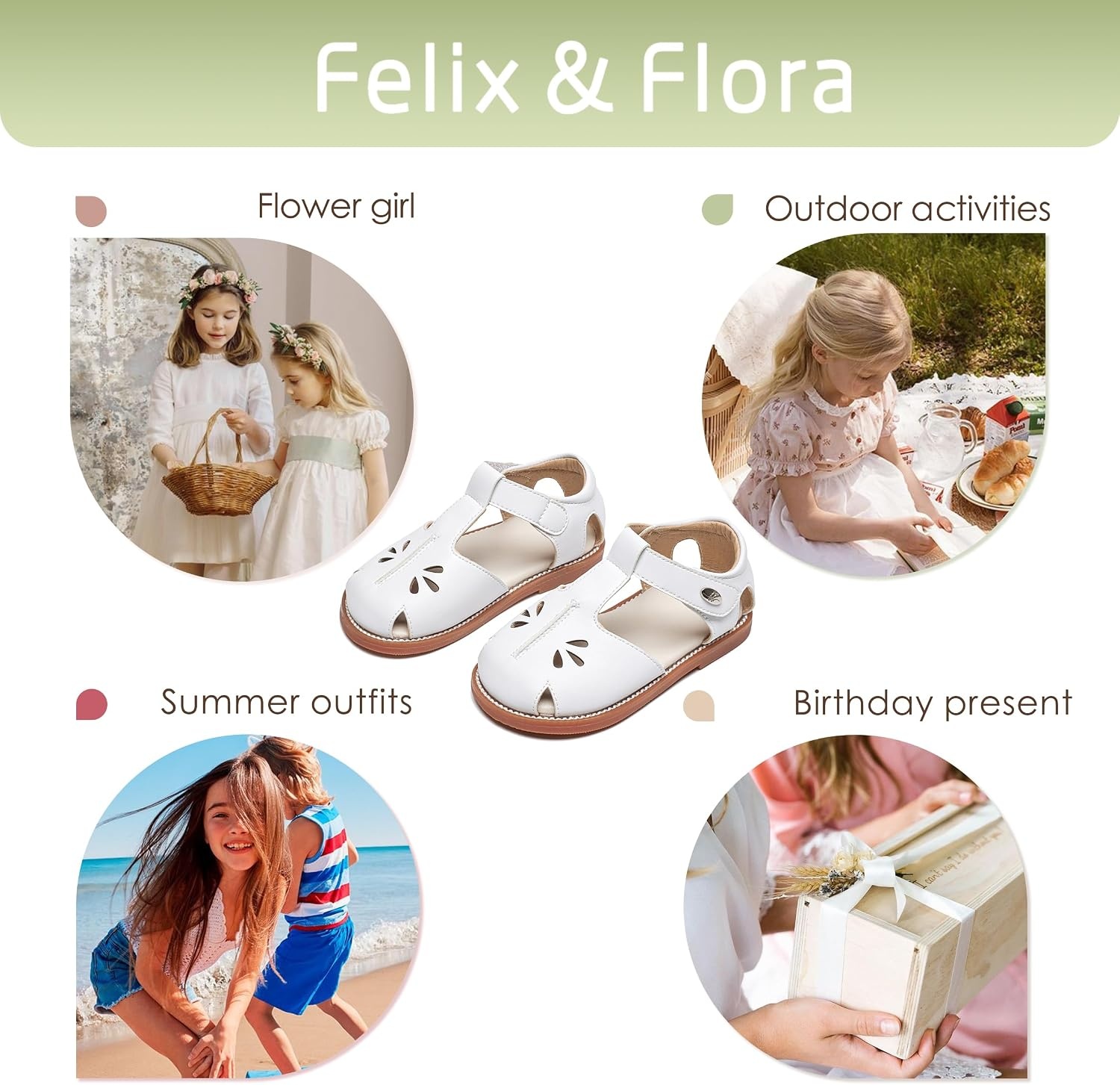 image:imageFelix amp Flora Toddler Girls Sandals Soft Rubber Princess Flat Shoes Flower Girl ShoesBc311white