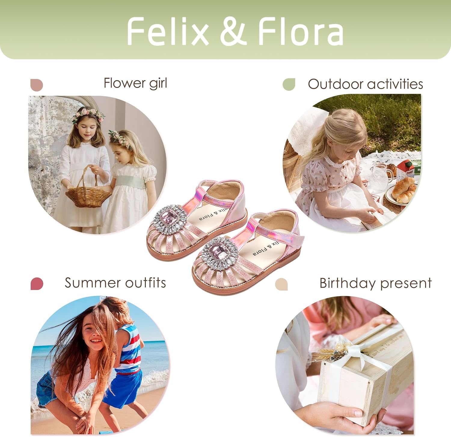 image:imageFelix amp Flora Toddler Girls Sandals Soft Rubber Princess Flat Shoes Flower Girl ShoesBc321pink