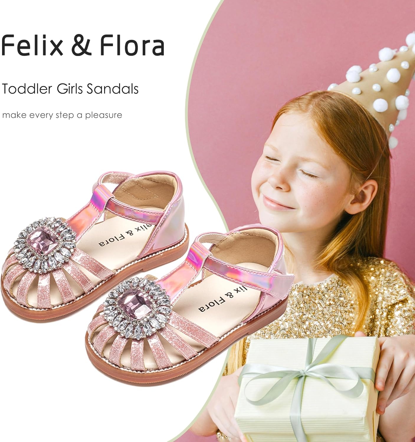 image:imageFelix amp Flora Toddler Girls Sandals Soft Rubber Princess Flat Shoes Flower Girl ShoesBc321pink