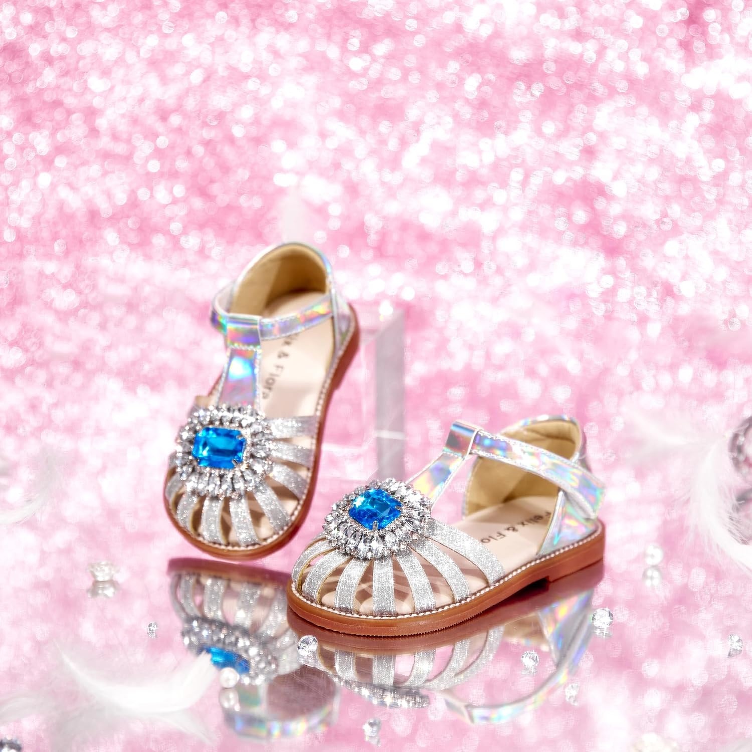 image:imageFelix amp Flora Toddler Girls Sandals Soft Rubber Princess Flat Shoes Flower Girl ShoesBc321silver