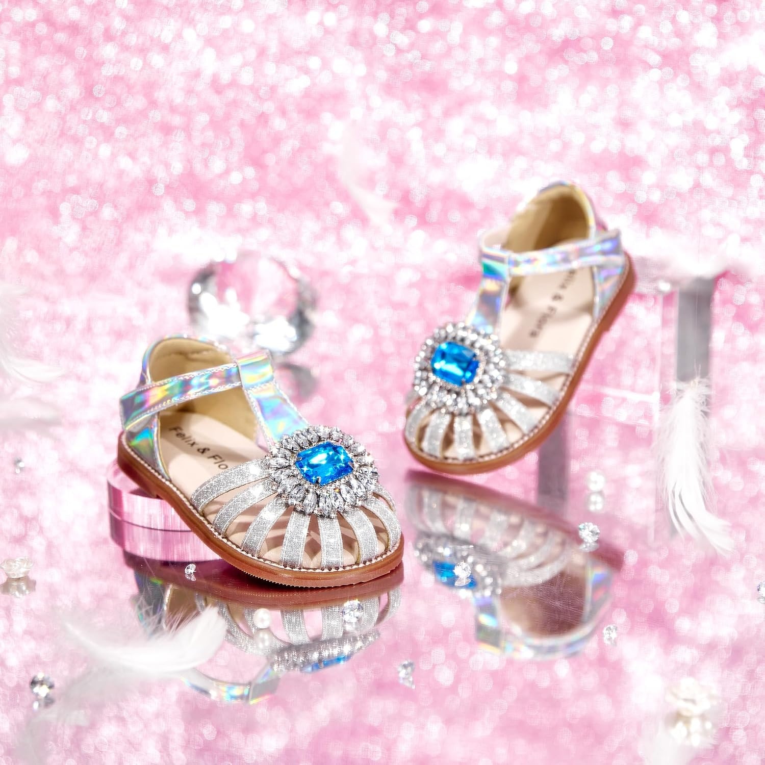 image:imageFelix amp Flora Toddler Girls Sandals Soft Rubber Princess Flat Shoes Flower Girl ShoesBc321silver