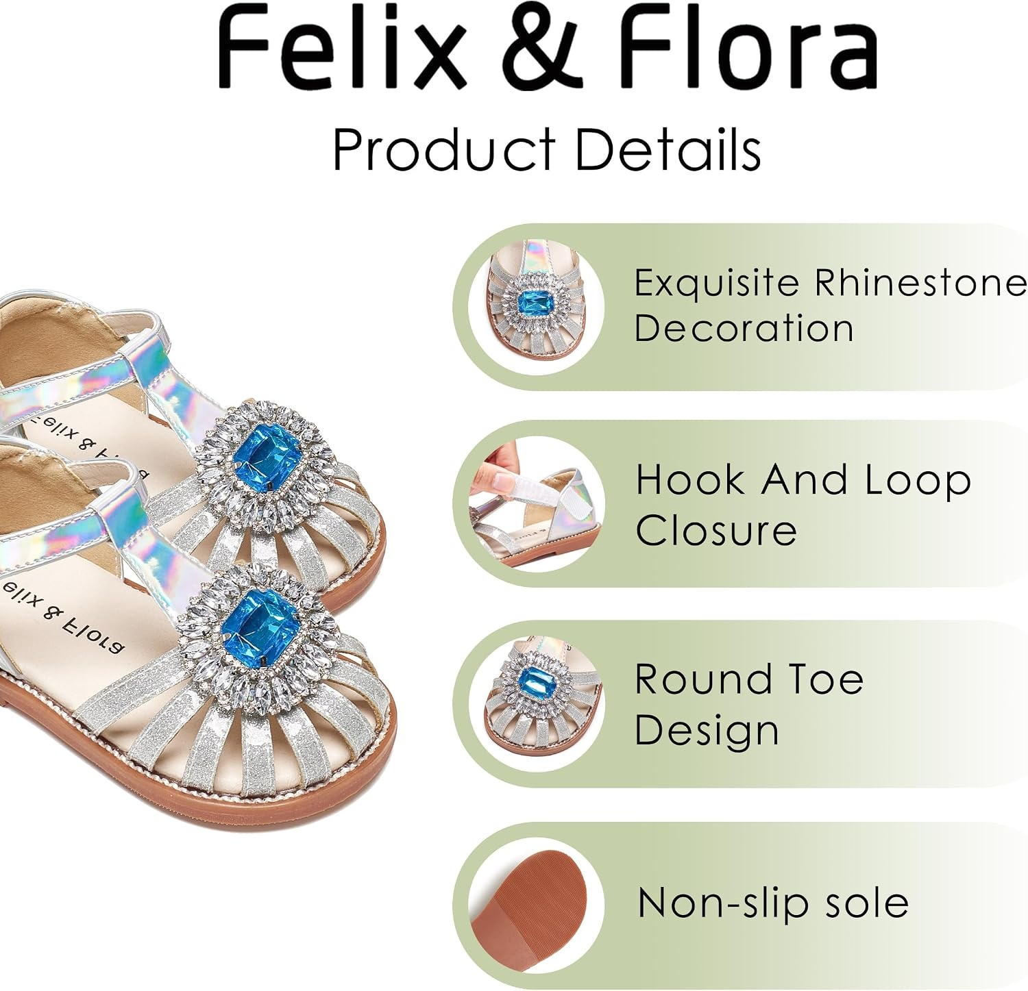 image:imageFelix amp Flora Toddler Girls Sandals Soft Rubber Princess Flat Shoes Flower Girl ShoesBc321silver